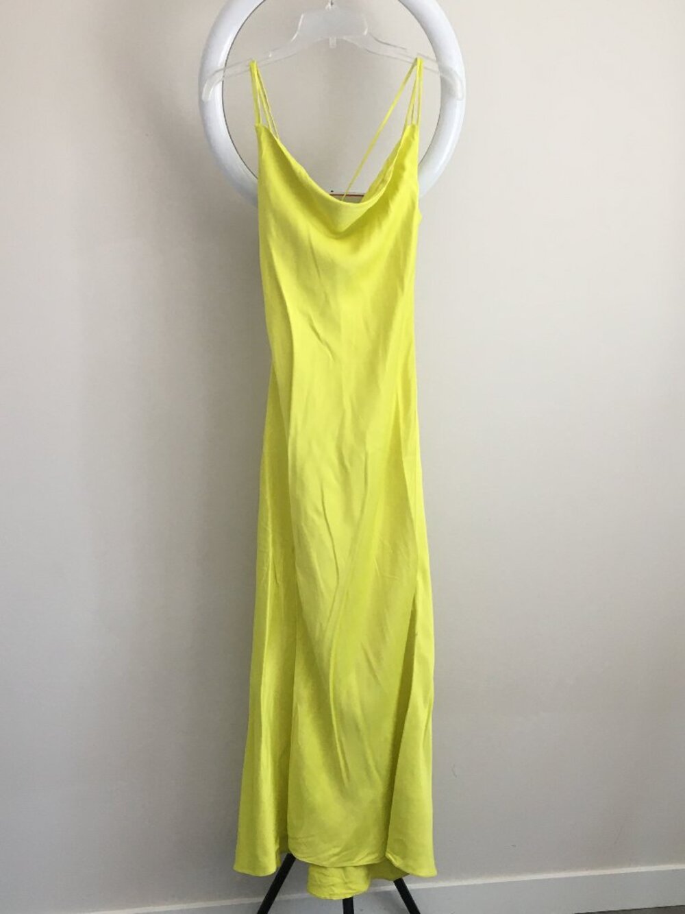 NWT ZARA Neon Yellow/Green'ish Cowl Neck Slit Front Double Strap Maxi Dress